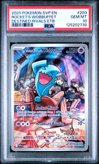 2025 Pokemon Black Star Promo #203 Team Rocket's Wobbuffet Destined Rivals ETB Promo PSA 10 - front of slab