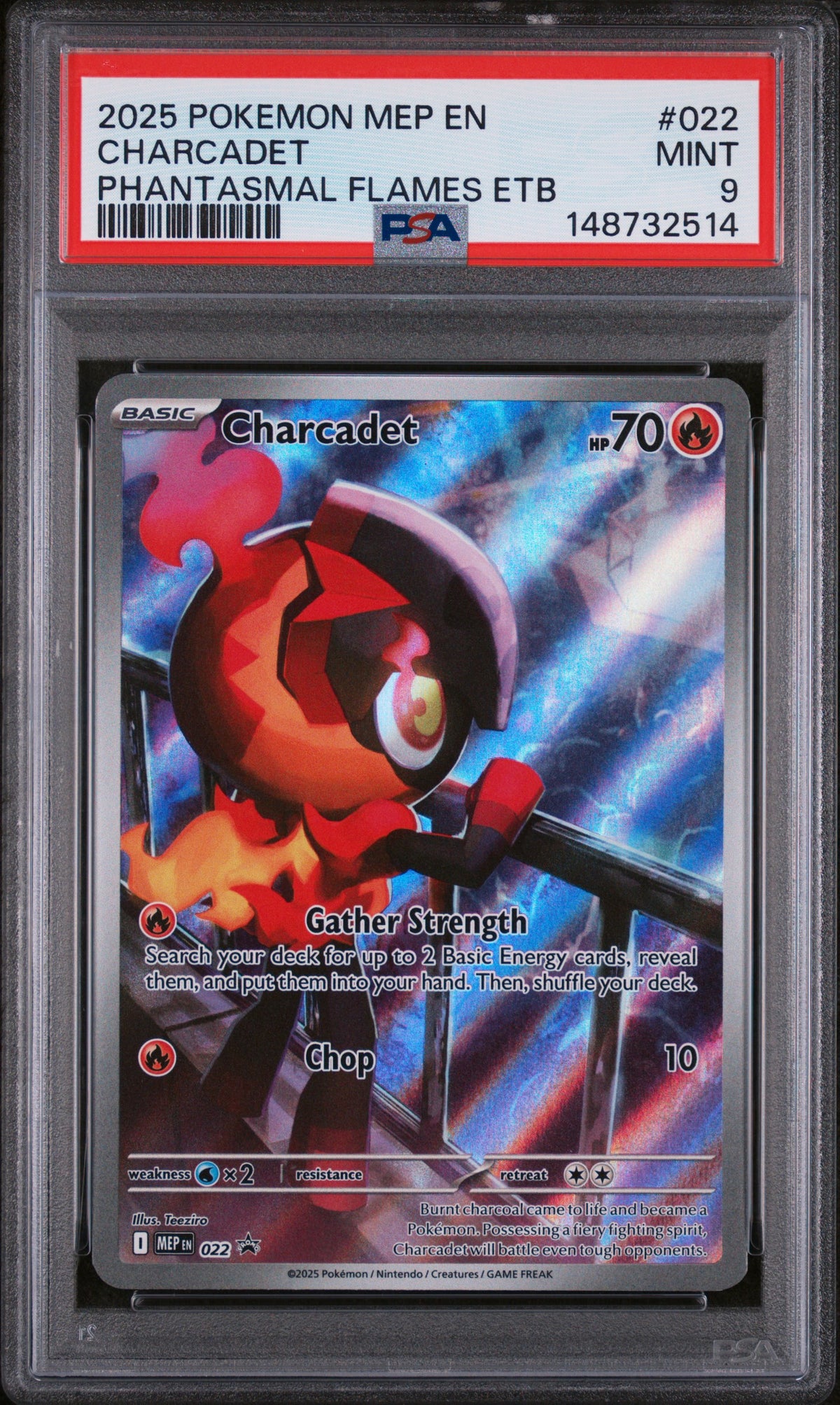 2025 Pokemon ME Black Star Promo #022 Charcadet Phantasmal Flames ETB PSA 9 - front of slab