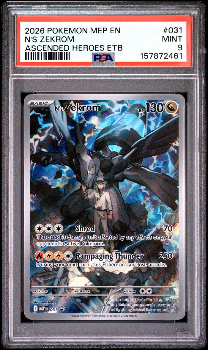 2026 Pokemon ME Black Star Promo #031 N's Zekrom Ascended Heroes ETB PSA 9