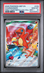 2026 Pokemon ME Black Star Promo #038 Charmander First Partner Illustration Collection PSA 10 - front of slab
