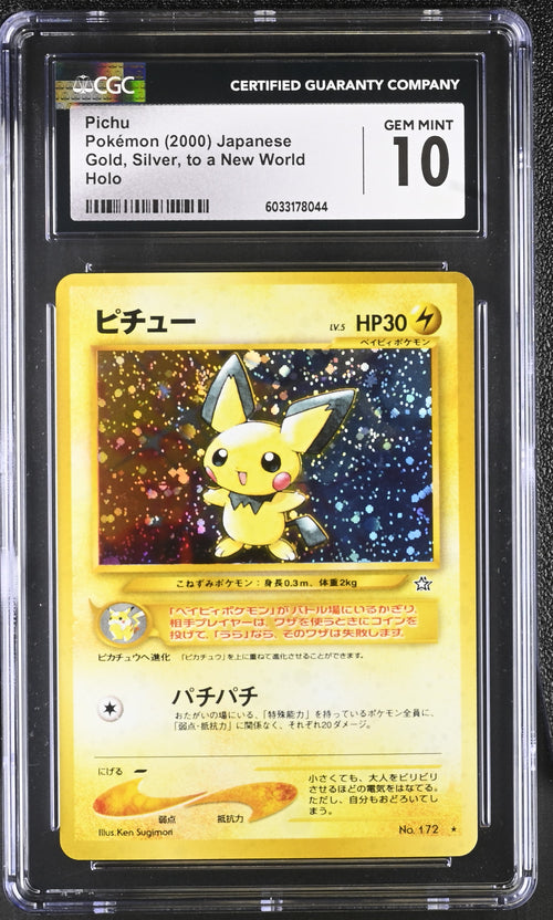 2000 Pokemon Japanese Gold, Silver, to a New World Pichu Holo CGC 10 - front of slab