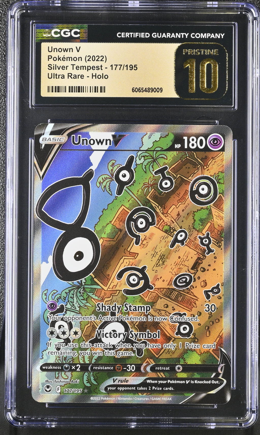 2022 Pokemon Silver Tempest #177 Unown V Full Art CGC Pristine 10 - front of slab