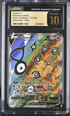 2022 Pokemon Silver Tempest #177 Unown V Full Art CGC Pristine 10 - front of slab