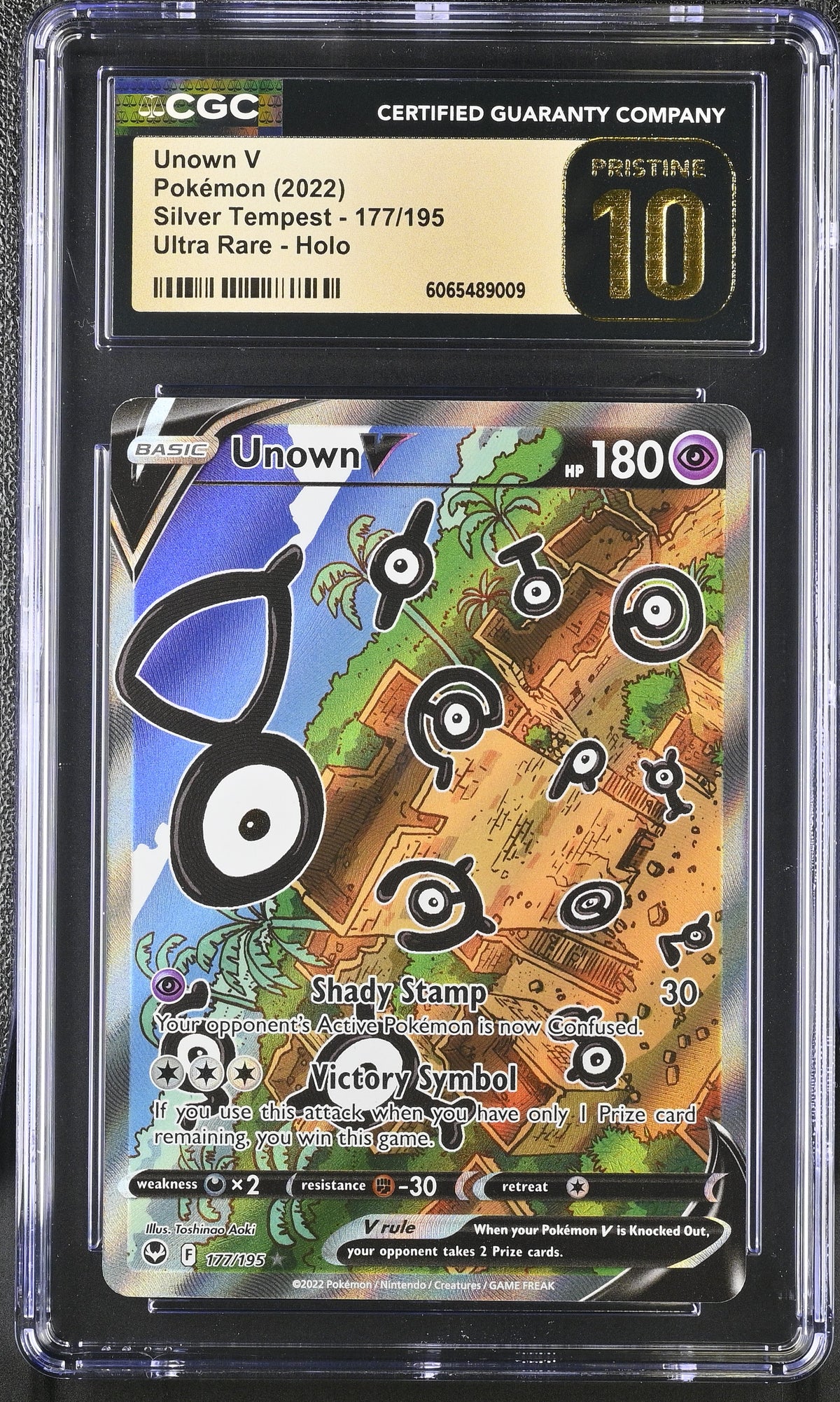2022 Pokemon Silver Tempest #177 Unown V Full Art CGC Pristine 10 - front of slab