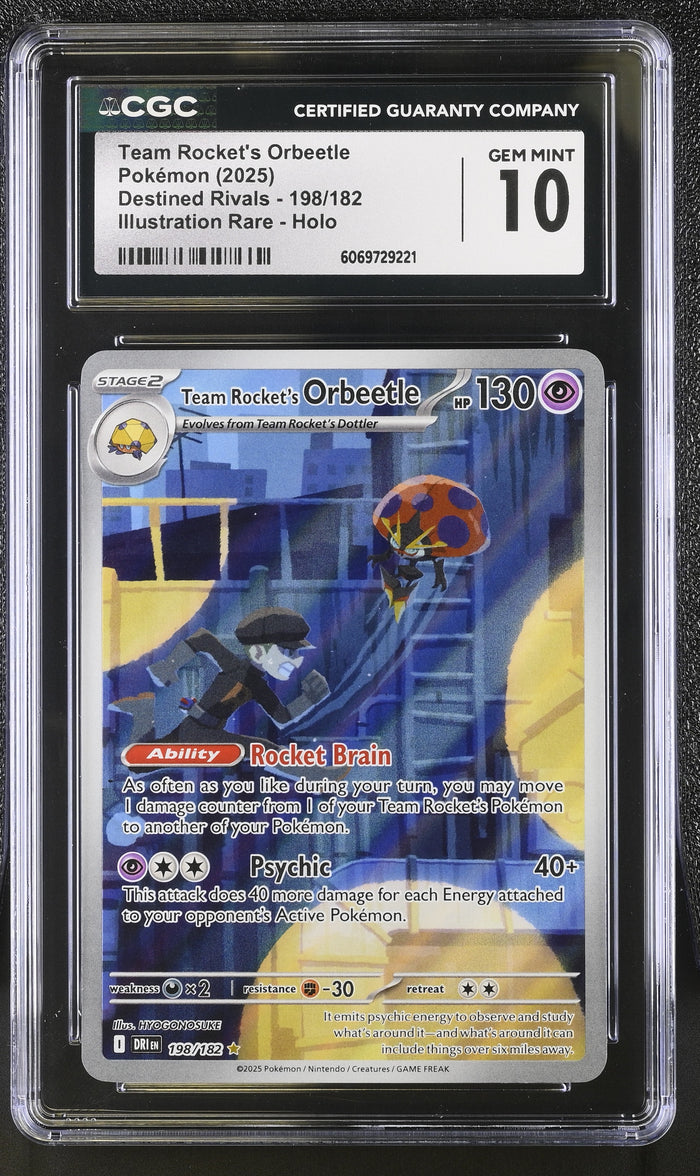 2025 Pokemon Destined Rivals #198 Team Rocket's Orbeetle Illustration Rare CGC 10
