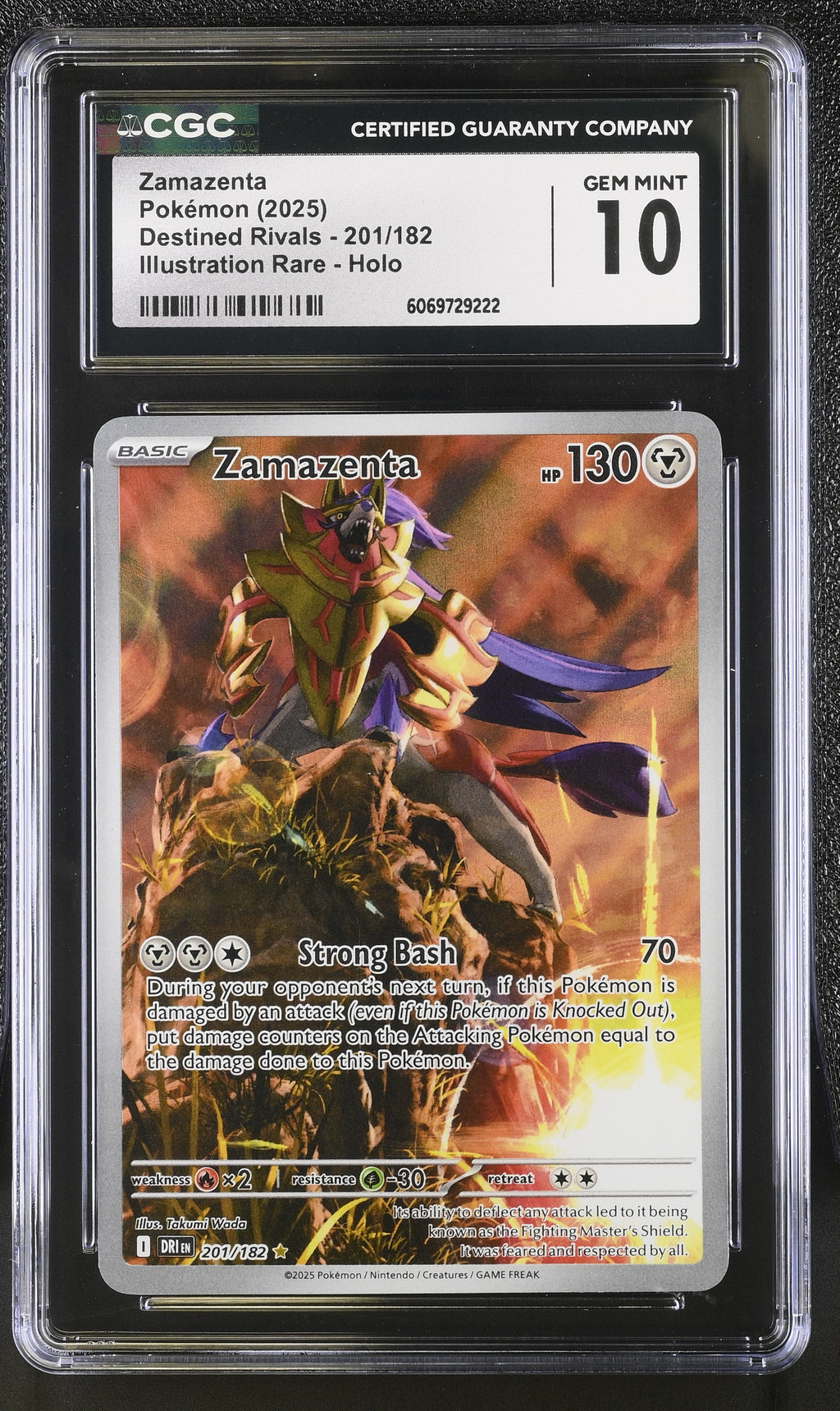 2025 Pokemon Destined Rivals #201 Zamazenta Illustration Rare CGC 10 - front of slab
