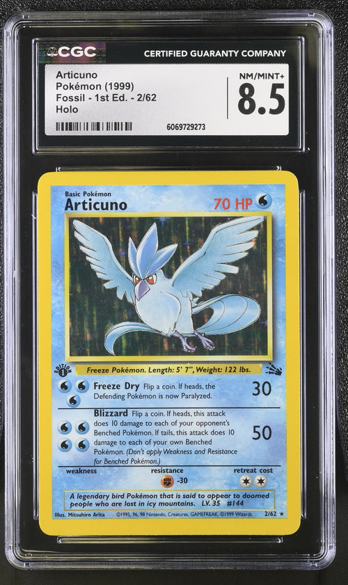 1999 Pokemon Fossil #2 Articuno 1st Edition Holo CGC 8.5 - front of slab