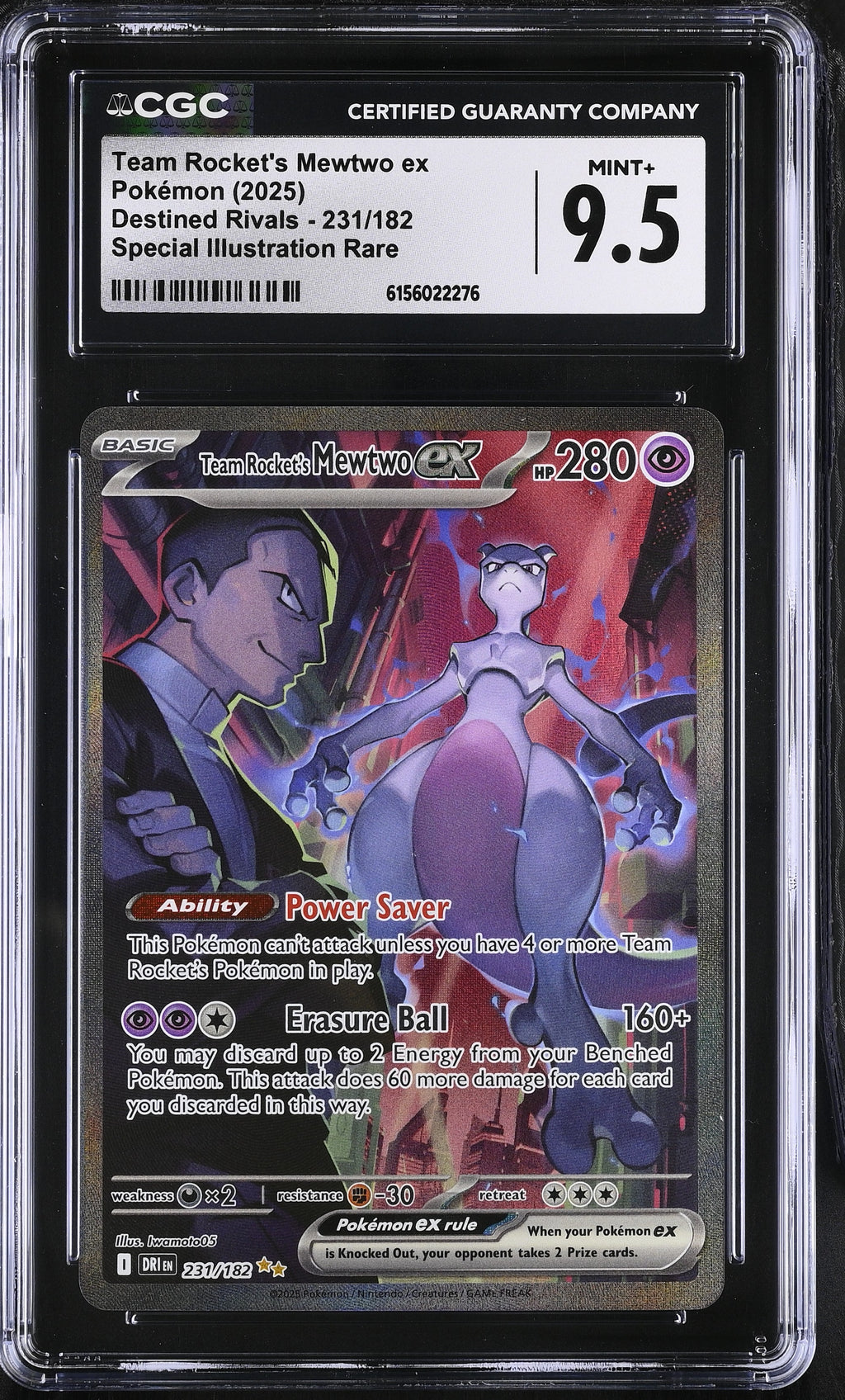 2025 Pokemon Destined Rivals #231 Team Rocket's Mewtwo ex Special Illustration Rare CGC 9.5 - front of slab