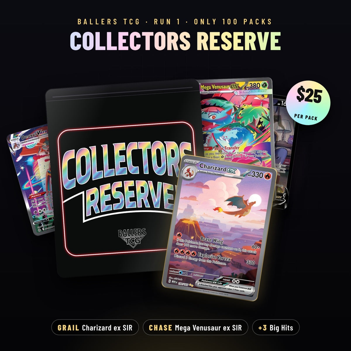 Collectors Reserve Run 1 Pokémon mystery pack with Charizard ex grail and Mega Venusaur ex chase