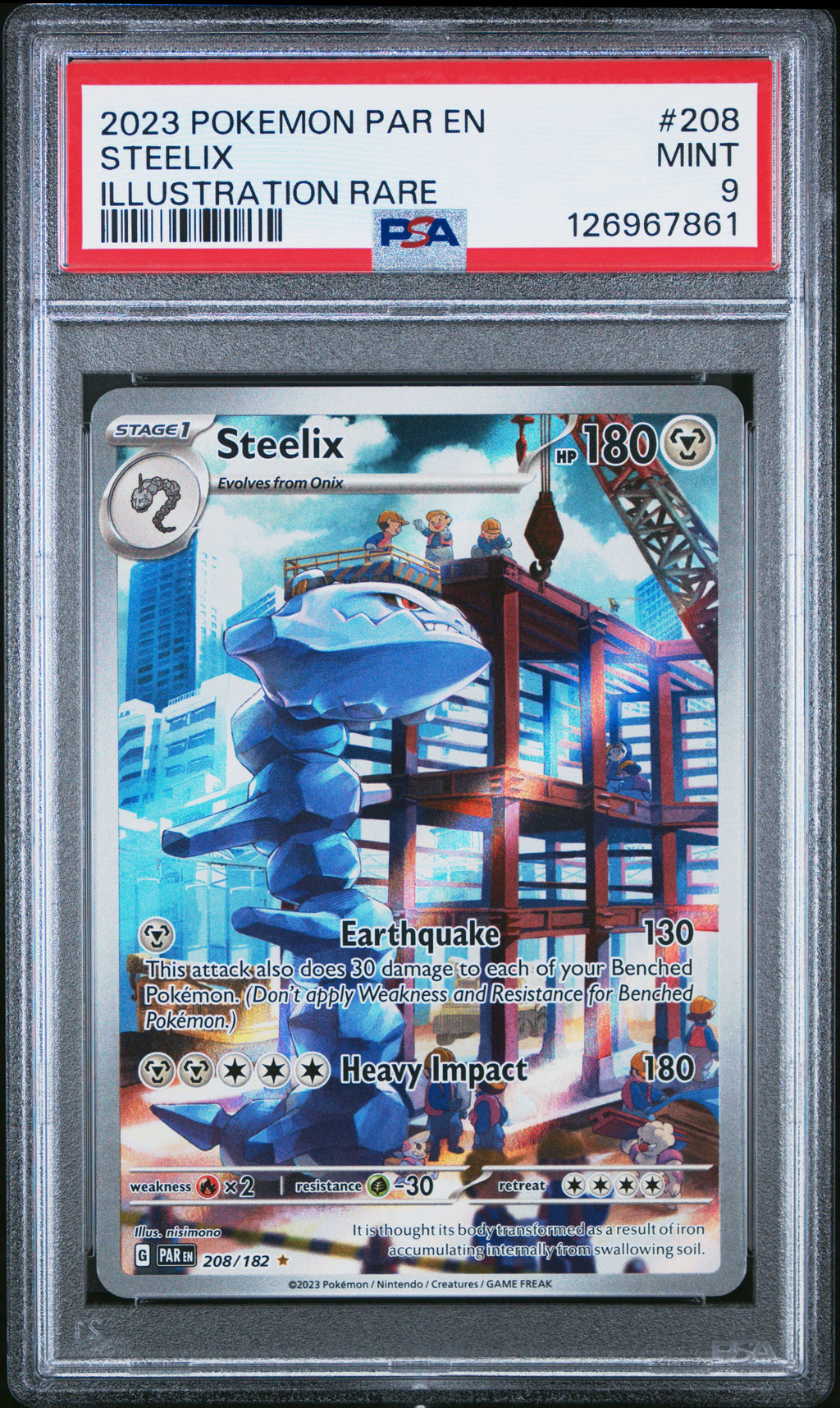 2023 Pokemon Paradox Rift #208 Steelix Illustration Rare PSA 9 - front of slab