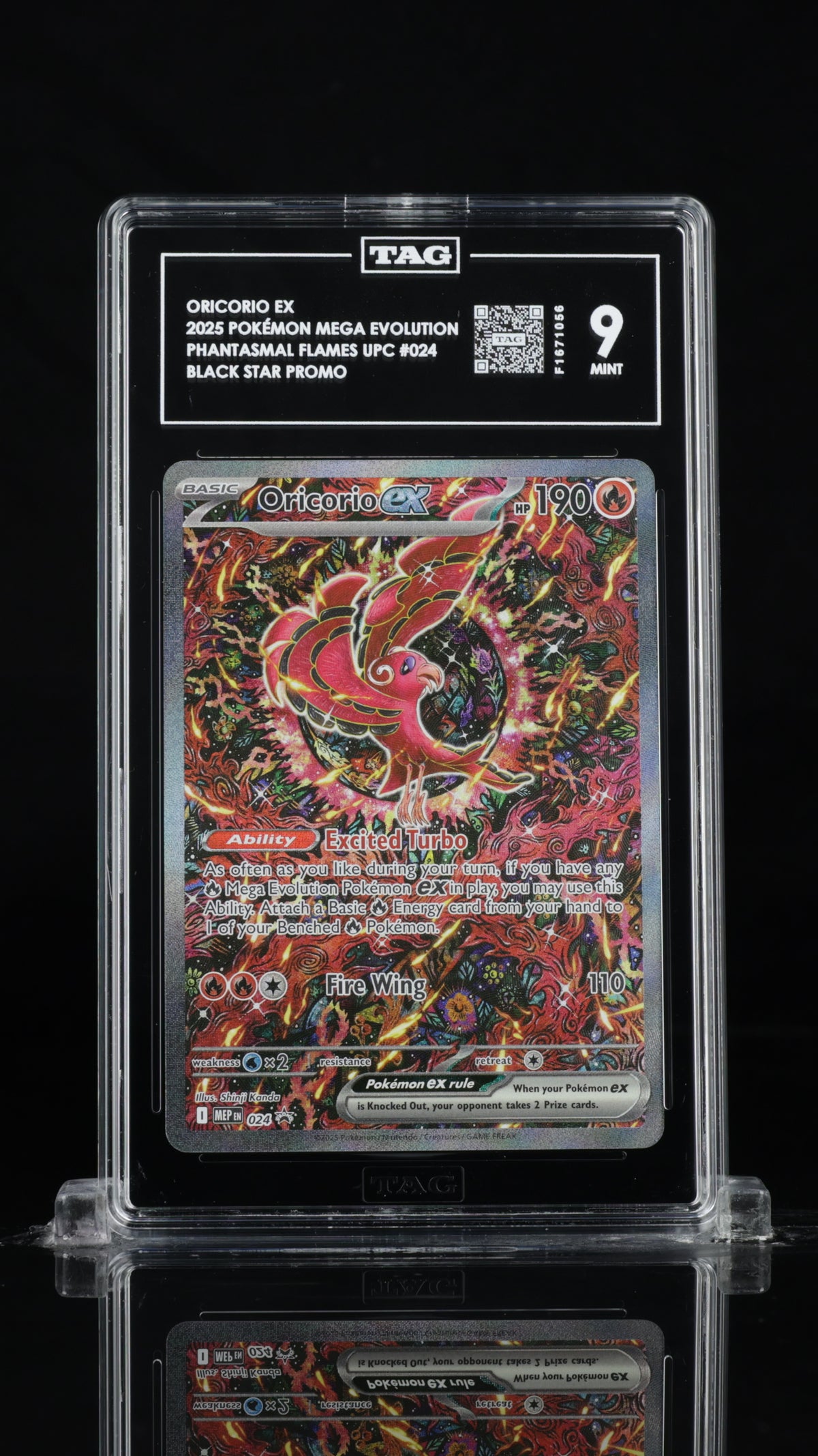 2025 Pokemon Mega Evolution Black Star Promo #024 Oricorio ex Promo TAG 9 - front of slab
