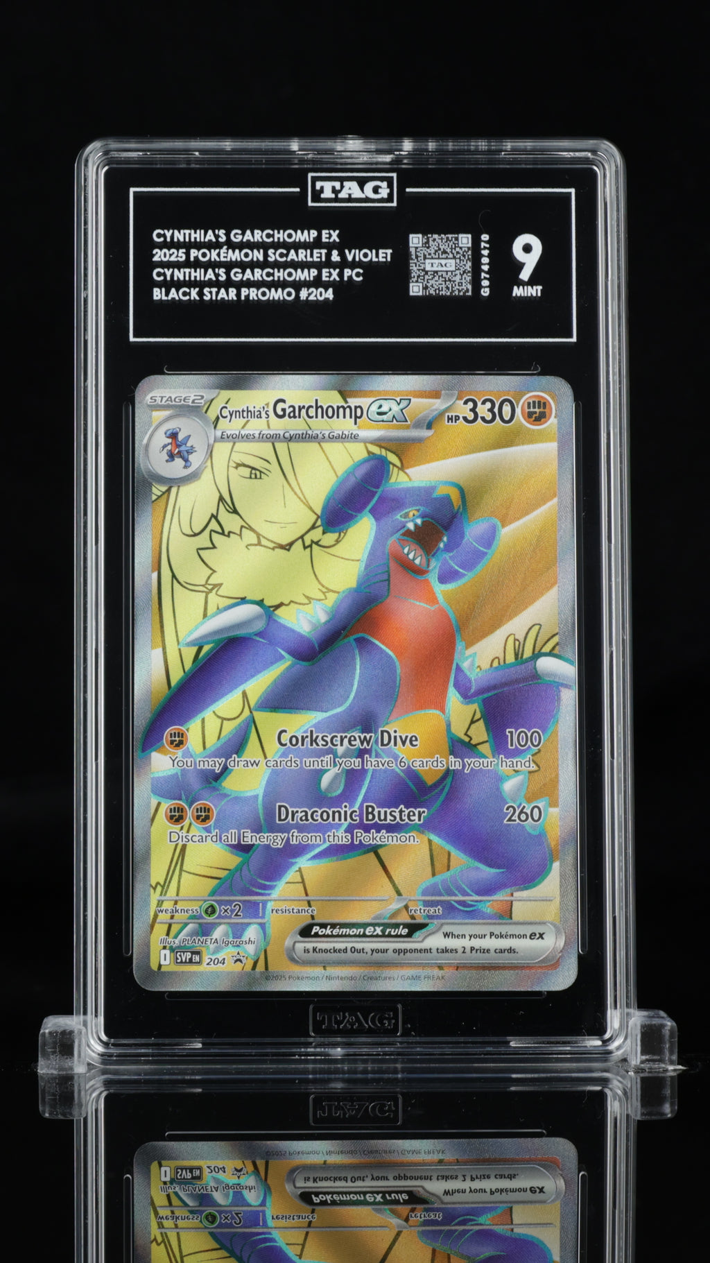 2025 Pokemon Black Star Promo #204 Cynthia's Garchomp ex Promo TAG 9 - front of slab