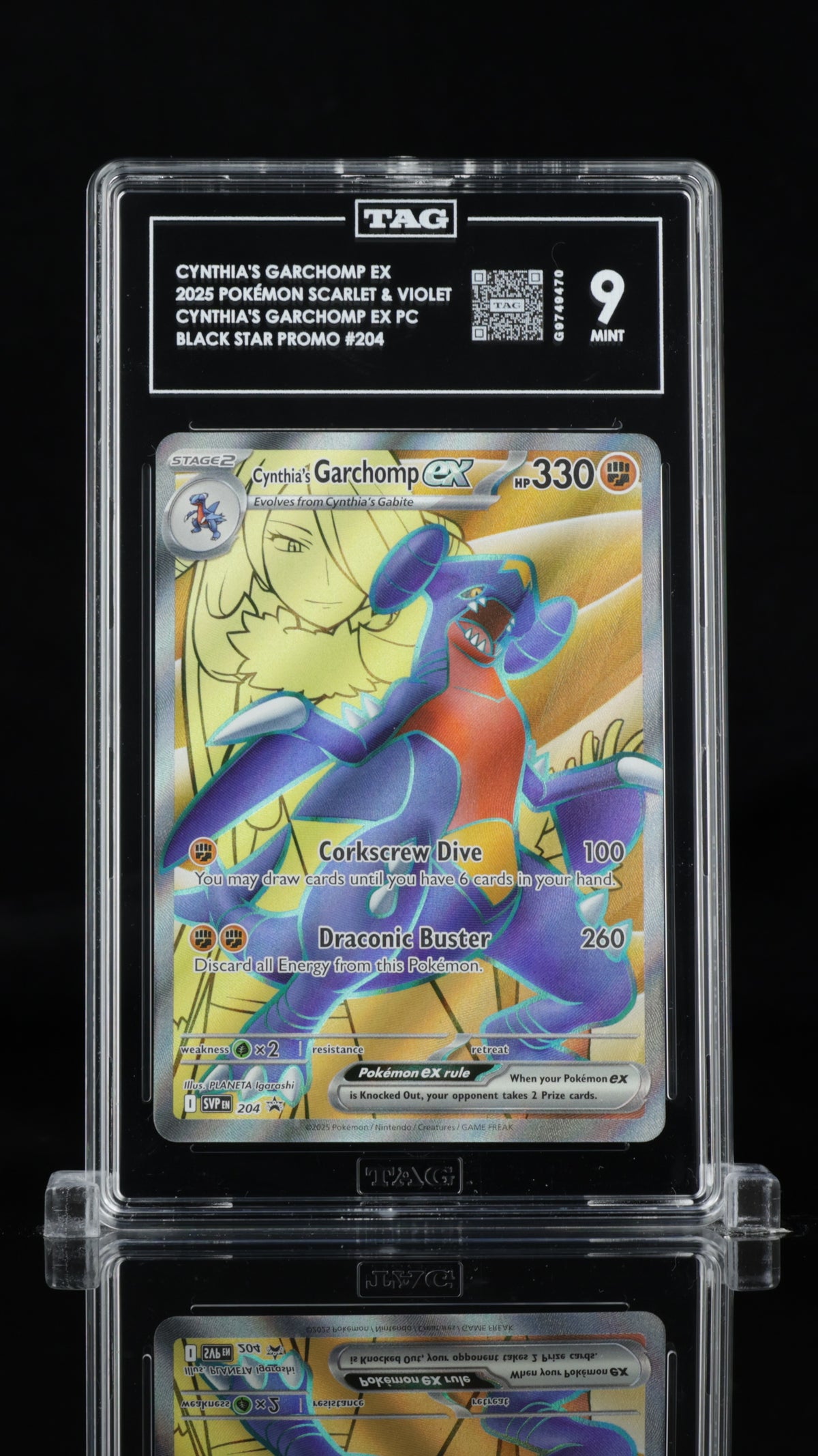 2025 Pokemon Black Star Promo #204 Cynthia's Garchomp ex Promo TAG 9 - front of slab