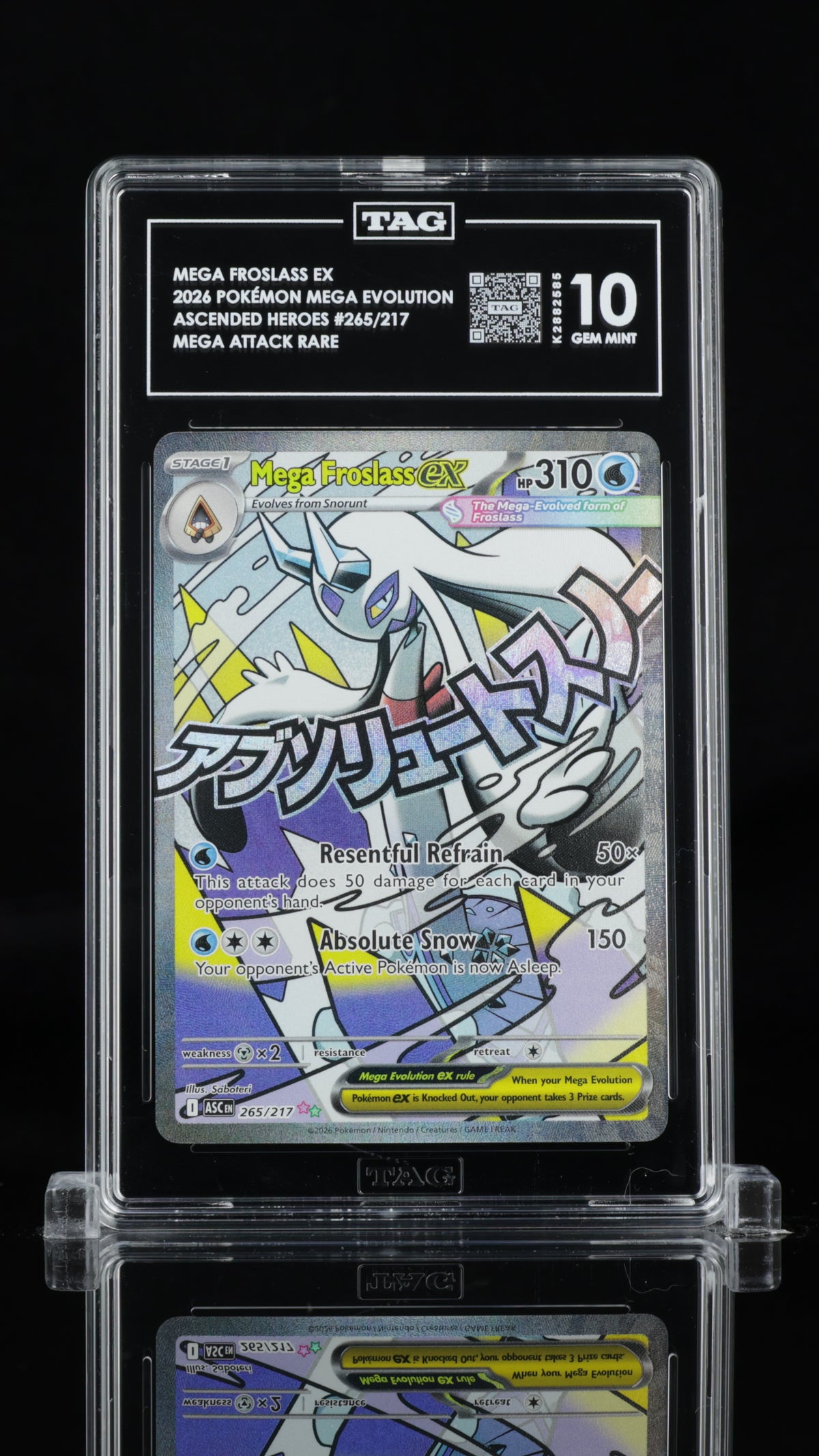 2026 Pokemon Ascended Heroes #265 Mega Froslass ex Mega Attack Rare TAG 10 - front of slab