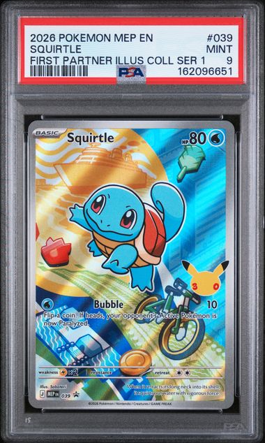 2026 Pokemon ME Black Star Promo #039 Squirtle First Partner Illustration PSA 9 front