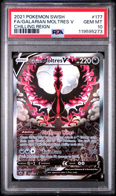 2021 Pokemon Chilling Reign #177 Galarian Moltres V Full Art PSA 10 front