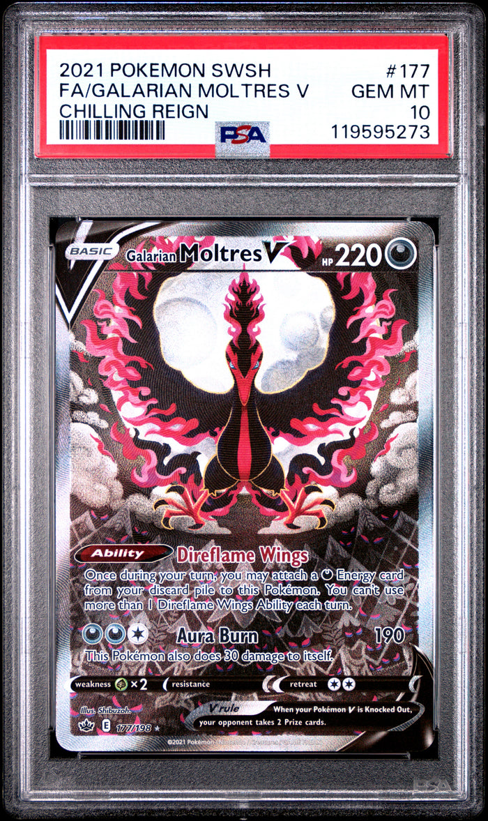 2021 Pokemon Chilling Reign #177 Galarian Moltres V Full Art PSA 10