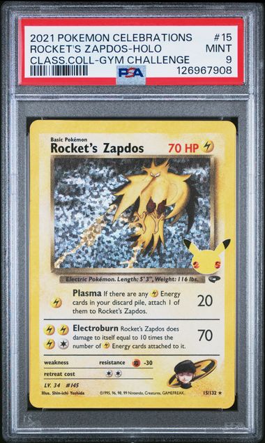 2021 Pokemon Celebrations Classic Collection #15 Rocket's Zapdos Holo PSA 9 front