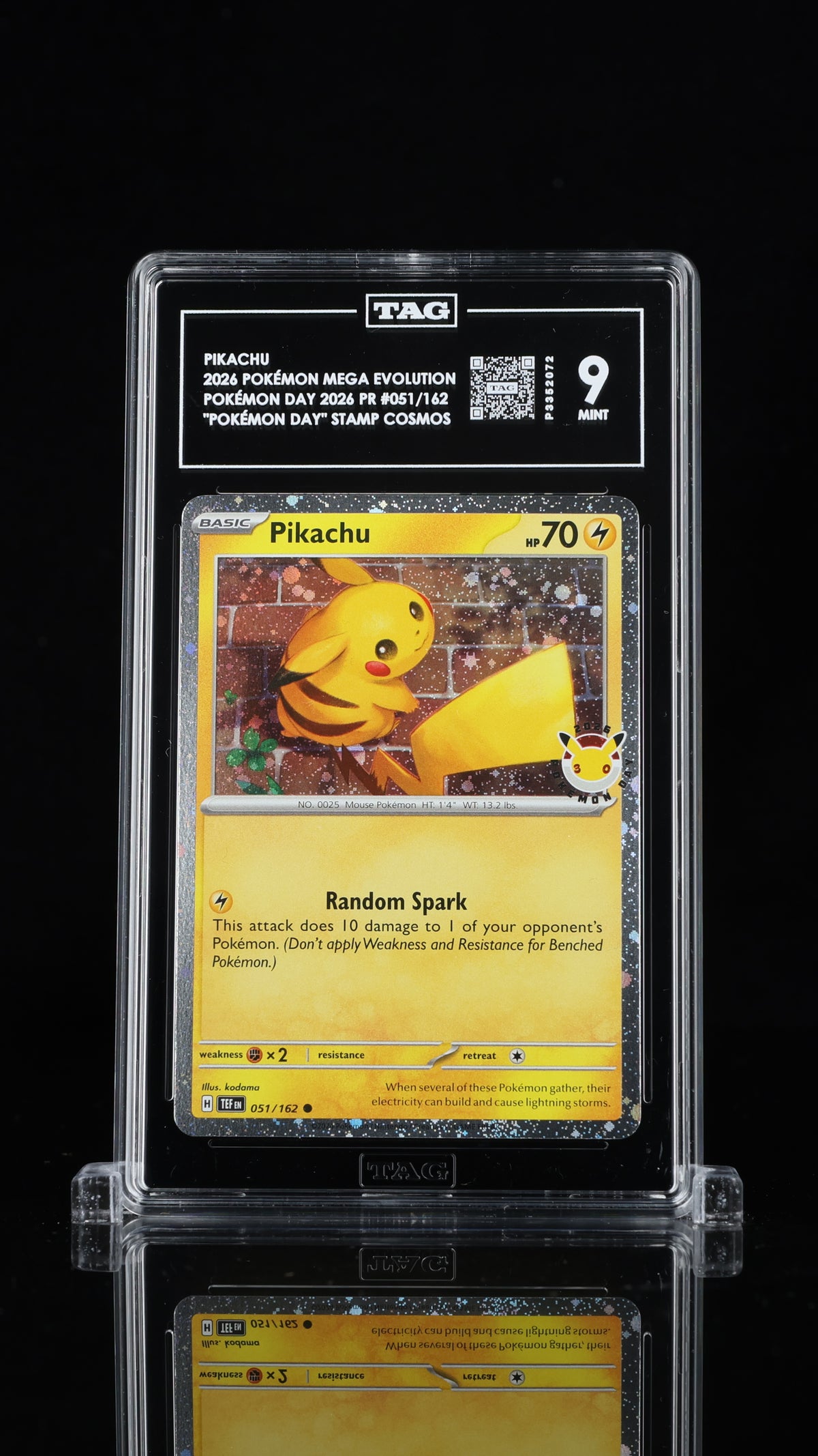 2026 Pokemon Day 2026 Collection #051 Pikachu Stamped Holo TAG 9 - front of slab