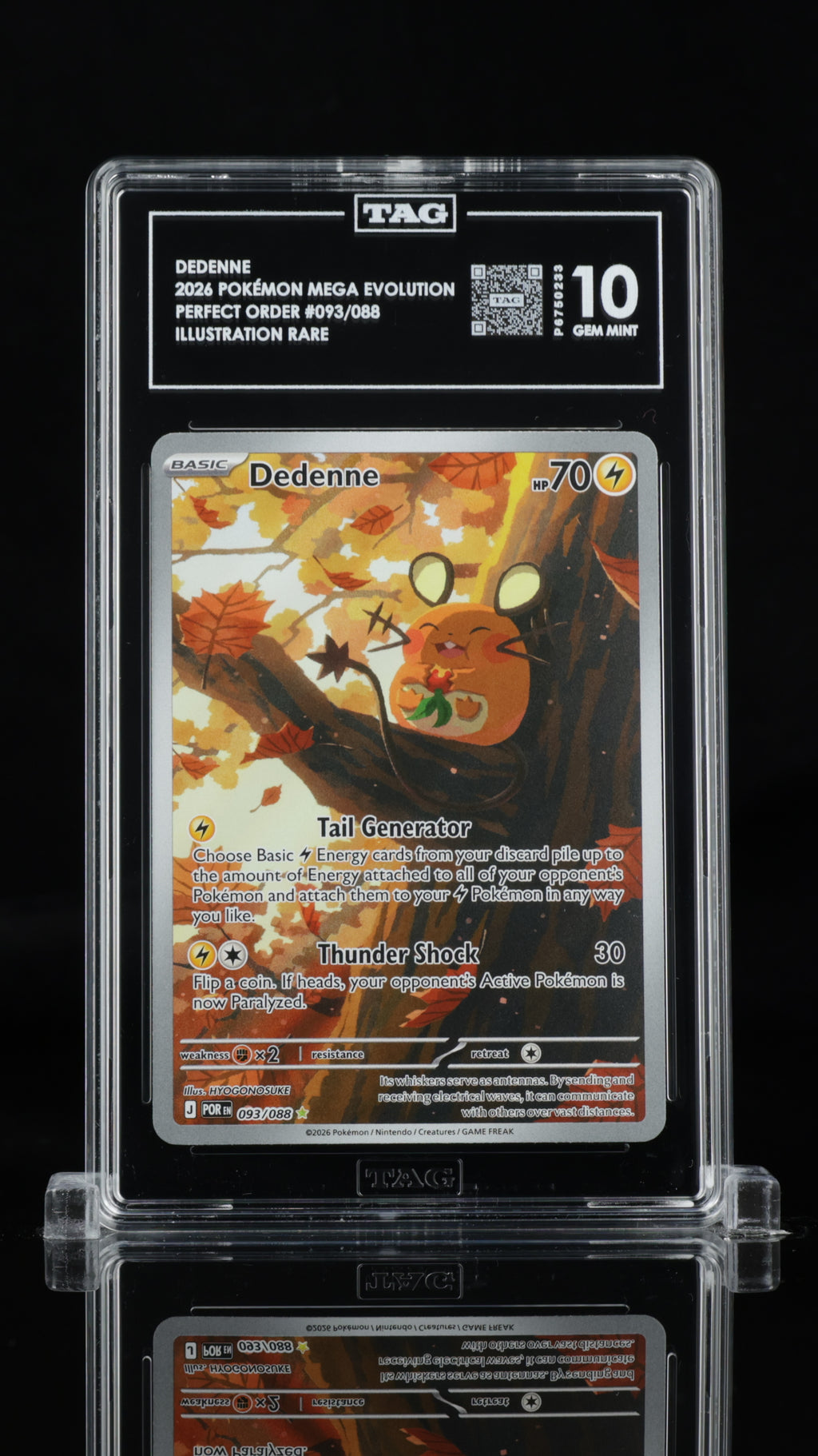 2026 Pokemon Perfect Order #093 Dedenne Illustration Rare TAG 10 - front of slab