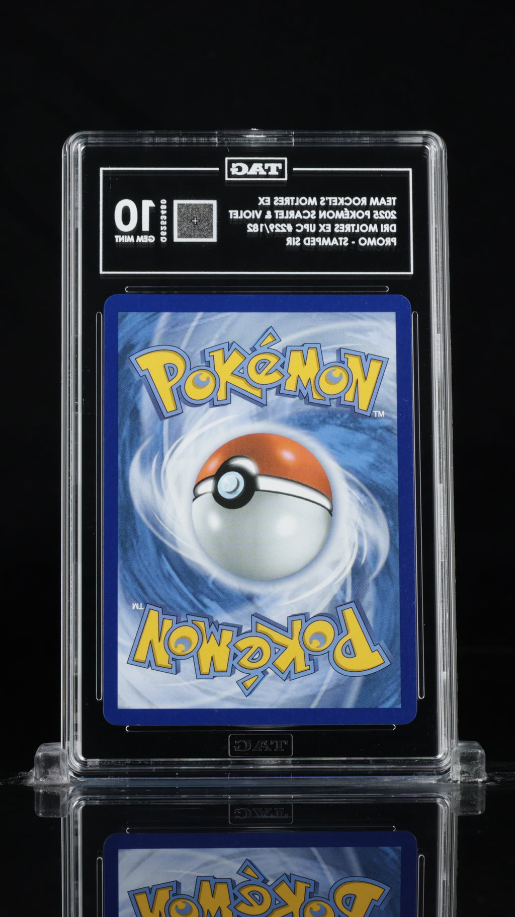 2025 Pokemon Destined Rivals #229 Team Rocket's Moltres ex Ultra-Premium Collection Stamped Promo TAG 10 - back of slab