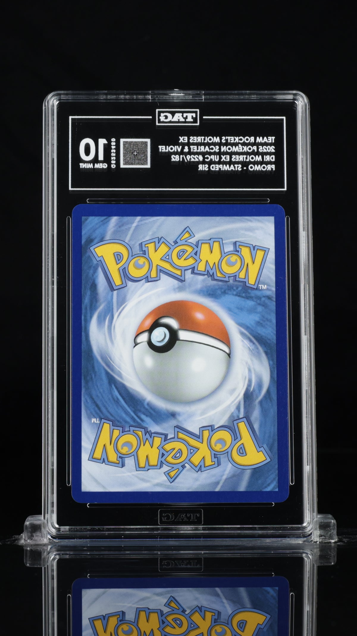2025 Pokemon Destined Rivals #229 Team Rocket's Moltres ex Ultra-Premium Collection Stamped Promo TAG 10 - back of slab