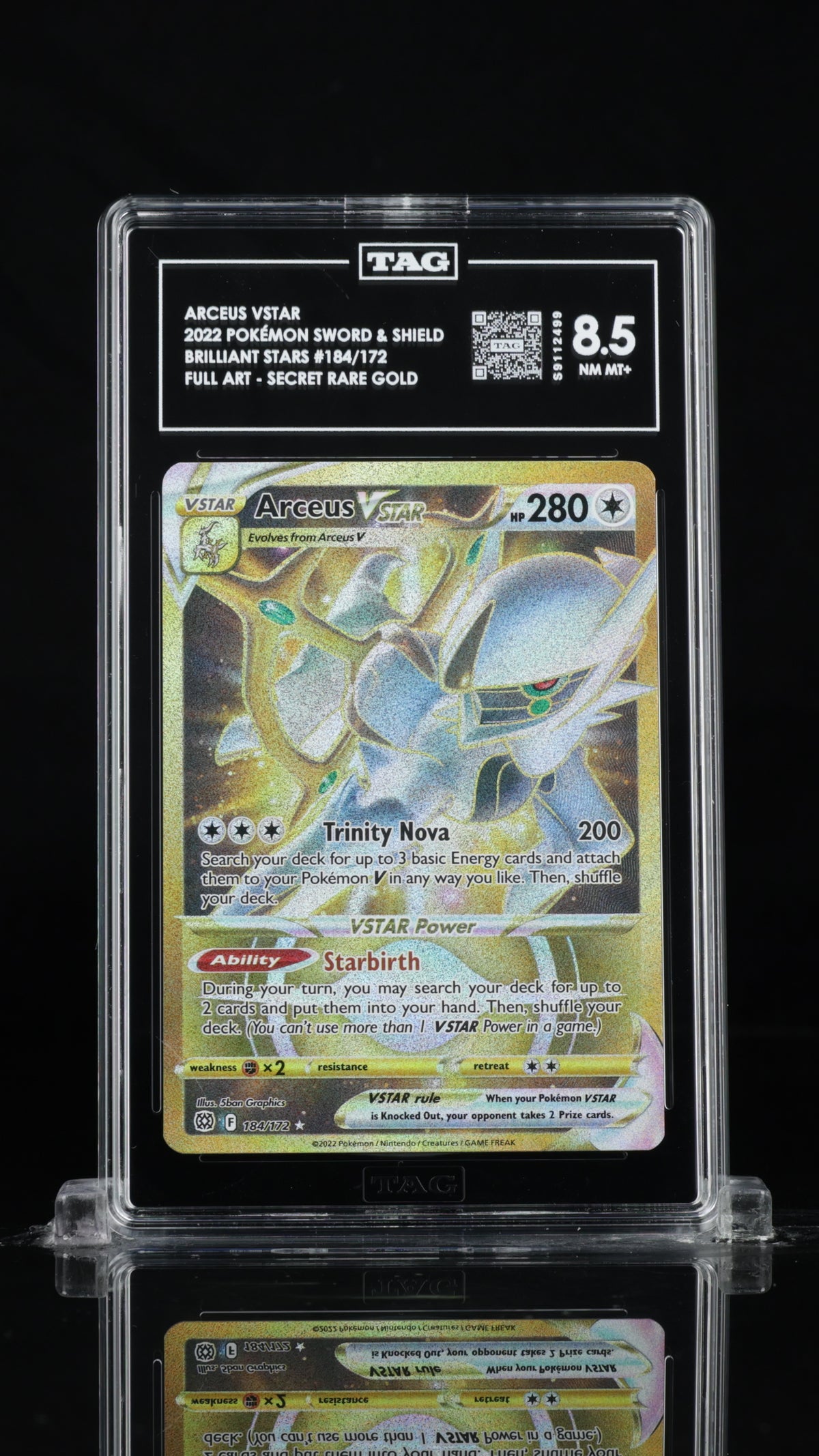 2022 Pokemon Brilliant Stars #184 Arceus VSTAR Gold Secret Rare TAG 8.5 - front of slab