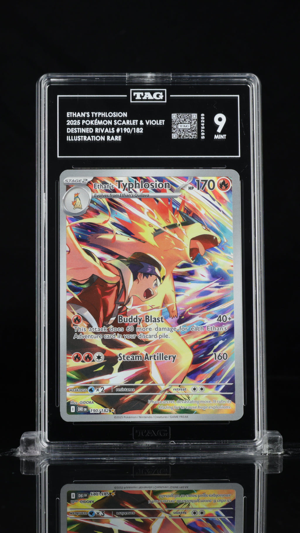 2025 Pokemon Destined Rivals #190 Ethan's Typhlosion Illustration Rare TAG 9 - front of slab