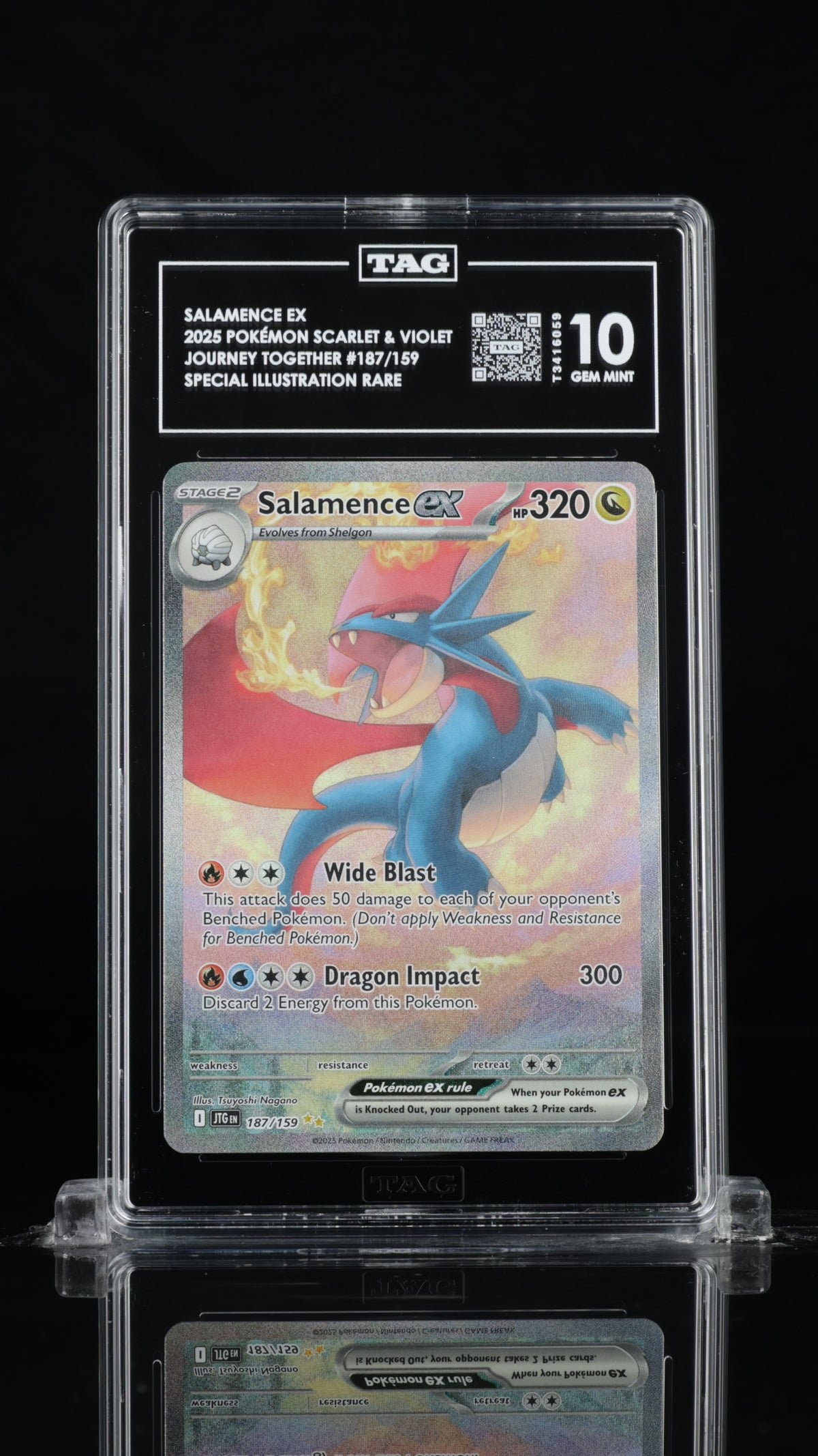 2025 Pokemon Journey Together #187 Salamence ex Special Illustration Rare TAG 10 - front of slab