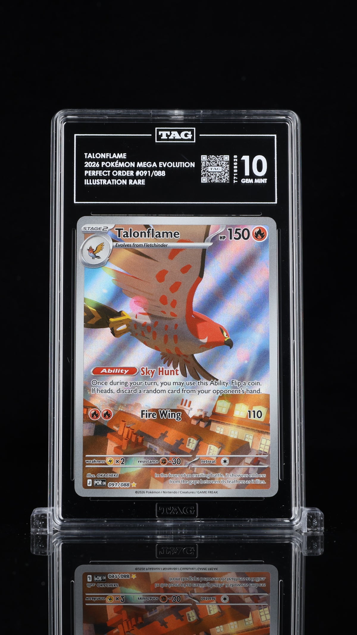 2026 Pokemon Perfect Order #091 Talonflame Illustration Rare TAG 10 - front of slab