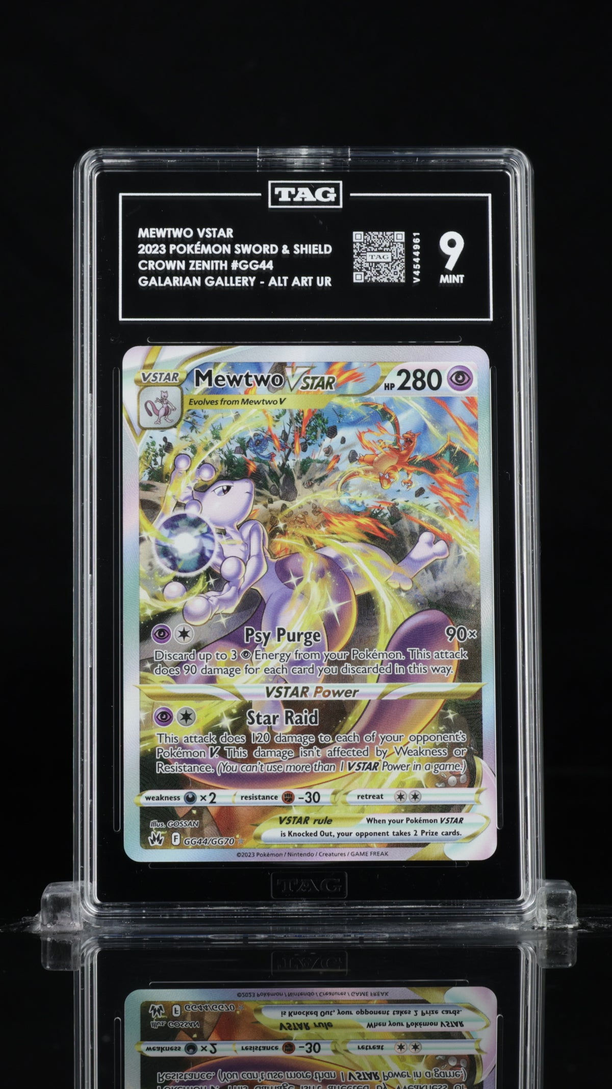 2023 Pokemon Crown Zenith #GG44 Mewtwo VSTAR Galarian Gallery TAG 9 - front of slab