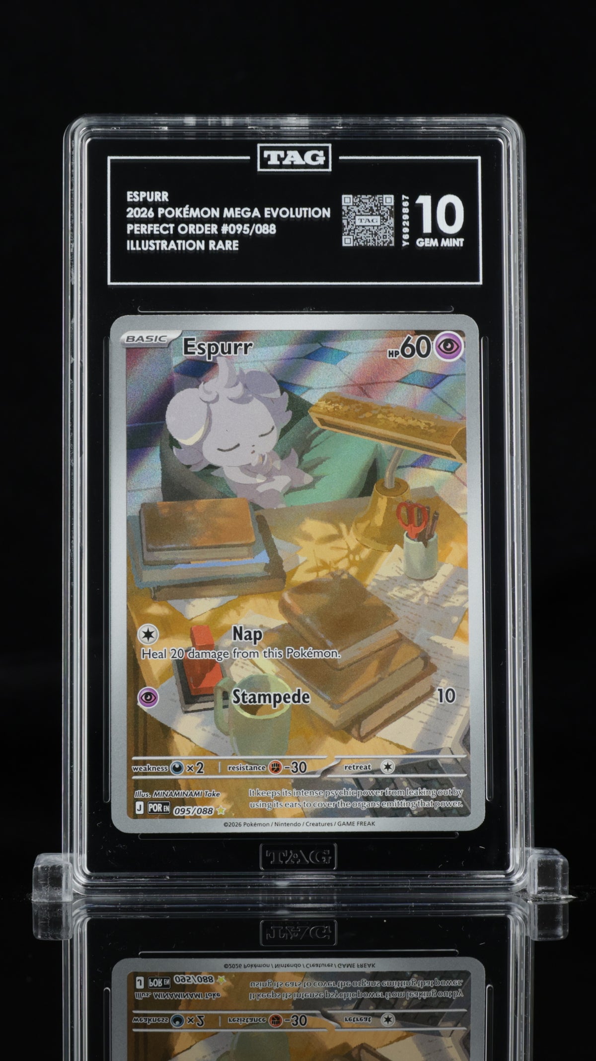 2026 Pokemon Perfect Order #095 Espurr Illustration Rare TAG 10 - front of slab
