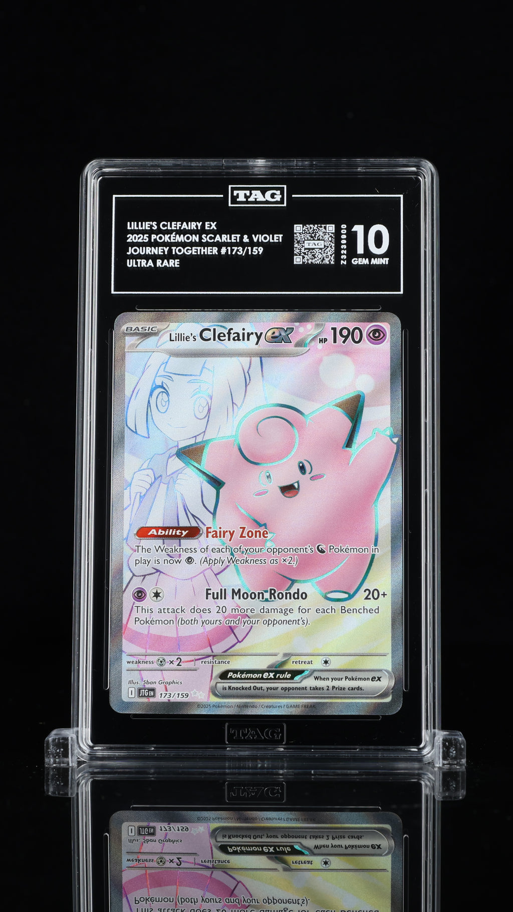 2025 Pokemon Journey Together #173 Lillie's Clefairy ex Ultra Rare TAG 10 - front of slab