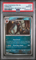 2025 Pokemon Prismatic Evolutions #059 Umbreon Master Ball Reverse Holo PSA 10 - front of slab