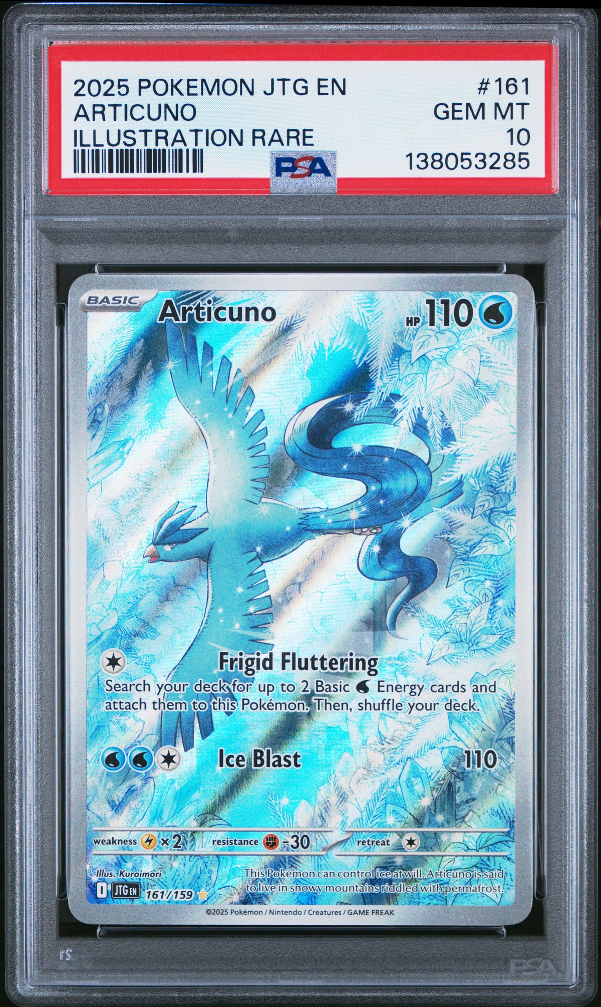 2025 Pokemon Journey Together #161 Articuno Illustration Rare PSA 10 - front of slab