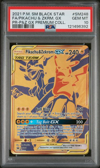 2021 Pokemon SM Black Star Promo #SM248 Pikachu & Zekrom GX PSA 10 front