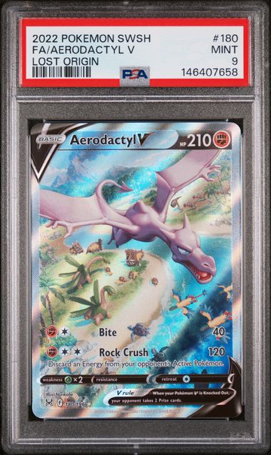 2022 Pokemon Lost Origin #180 Aerodactyl V Full Art PSA 9 front
