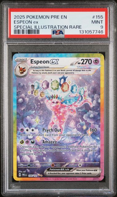 2025 Pokemon Prismatic Evolutions #155 Espeon ex SIR PSA 9 front
