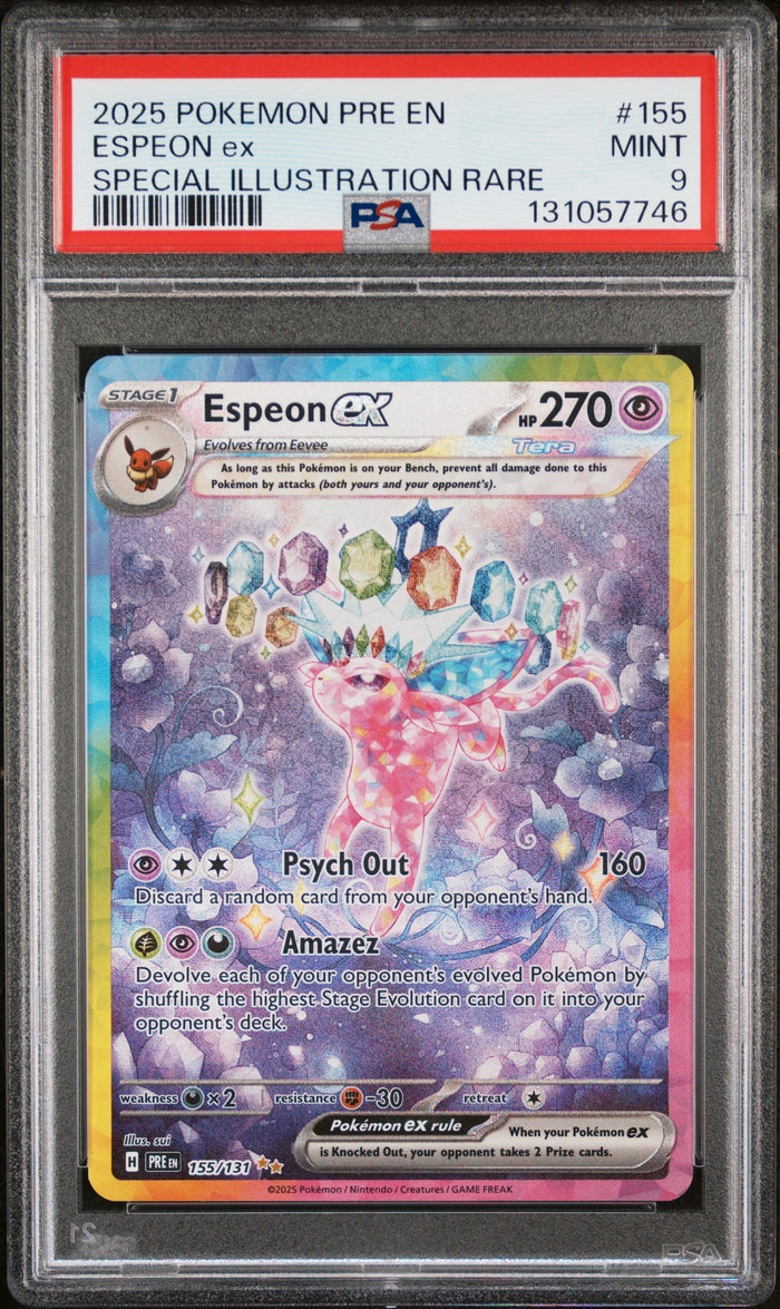 2025 Pokemon Prismatic Evolutions #155 Espeon ex SIR PSA 9