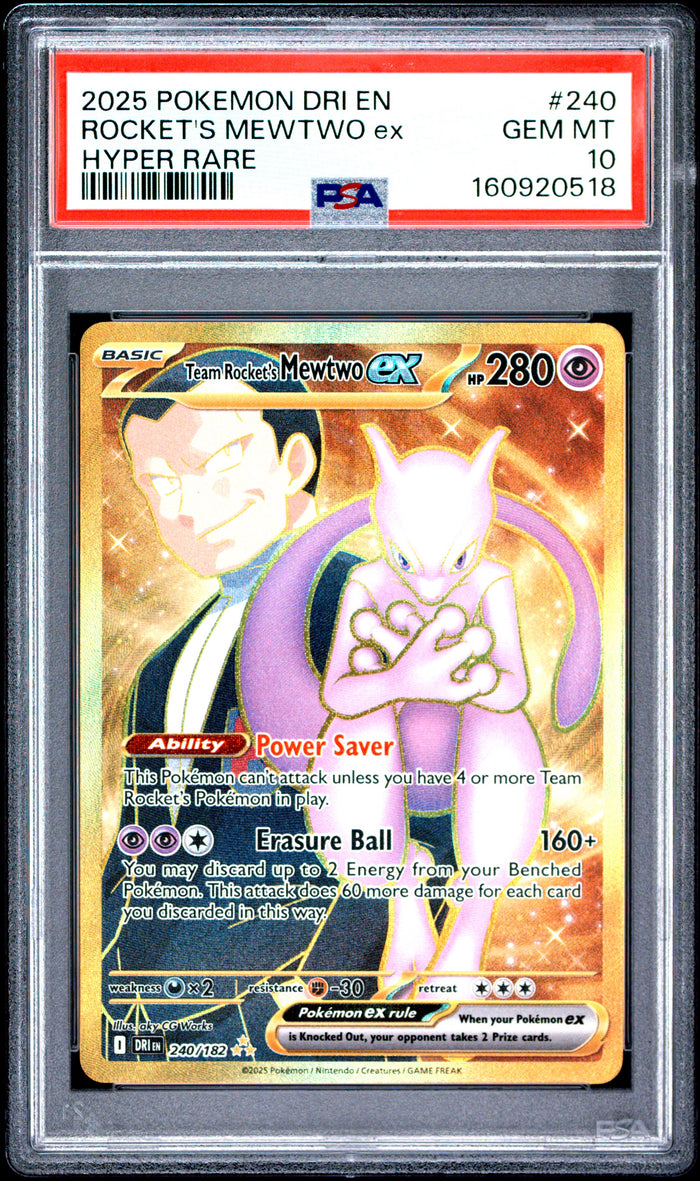 2025 Pokemon Destined Rivals #240 Team Rocket's Mewtwo ex Hyper Rare PSA 10