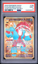 2020 Pokemon Vivid Voltage #198 Galarian Obstagoon Secret Rare PSA 9 - front of slab
