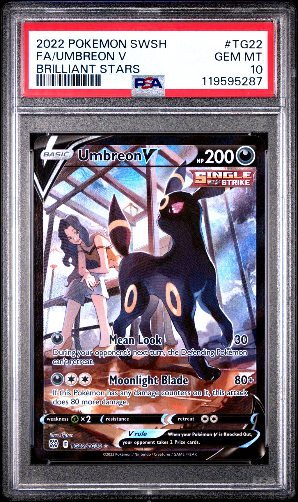 2022 Pokemon Brilliant Stars #TG22 Umbreon V Trainer Gallery PSA 10 - front of slab
