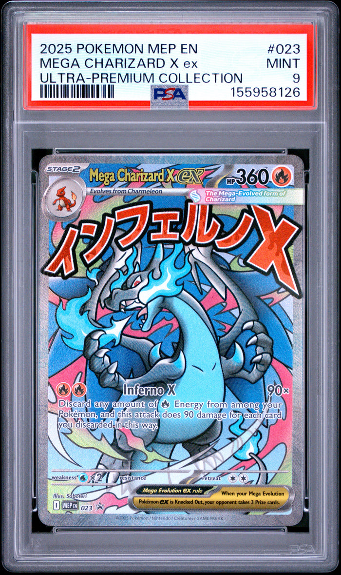 2025 Pokemon ME Black Star Promo #023 Mega Charizard X ex Ultra-Premium PSA 9
