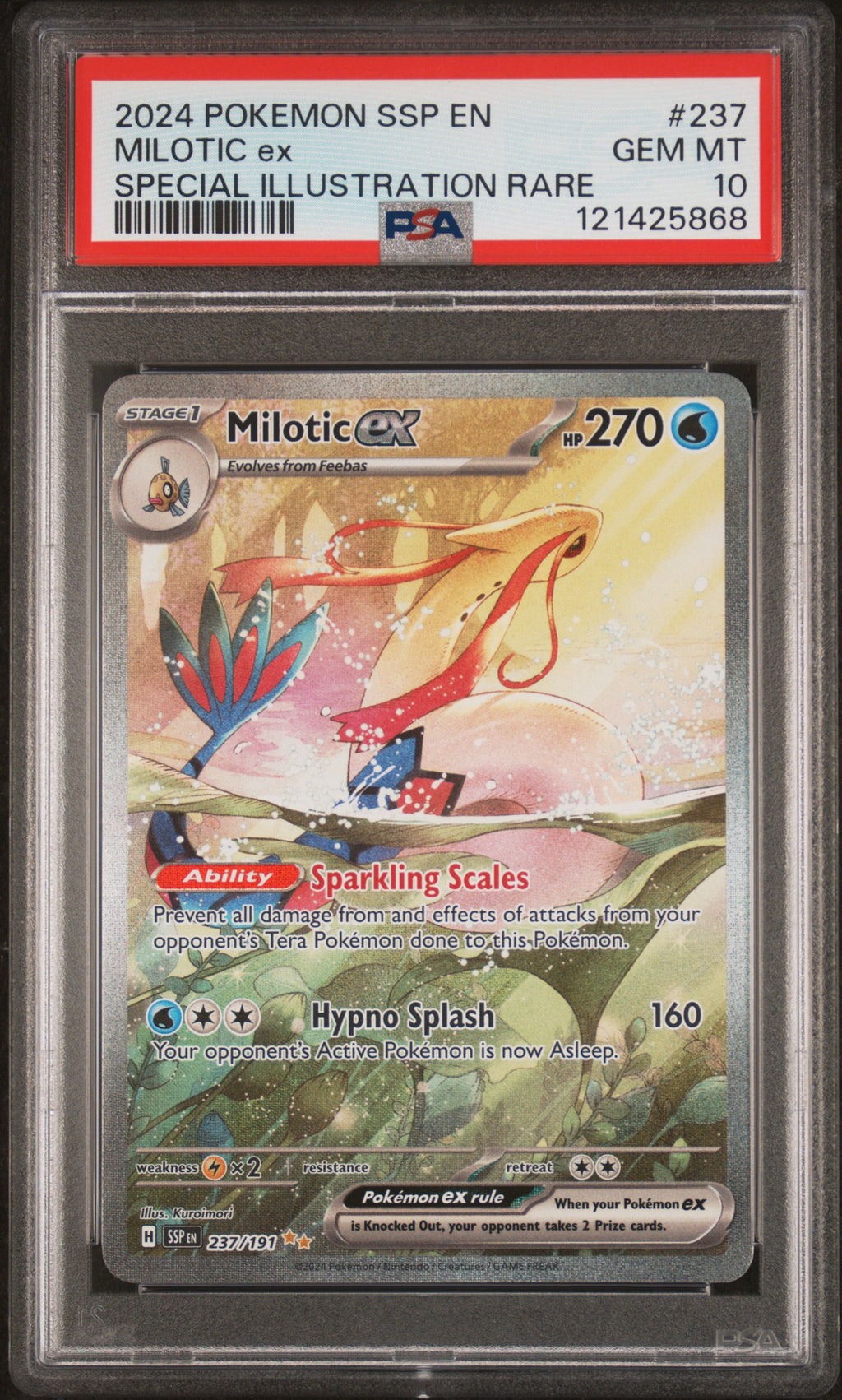 2024 Pokemon Surging Sparks #237 Milotic ex Special Illustration Rare PSA 10 - front of slab