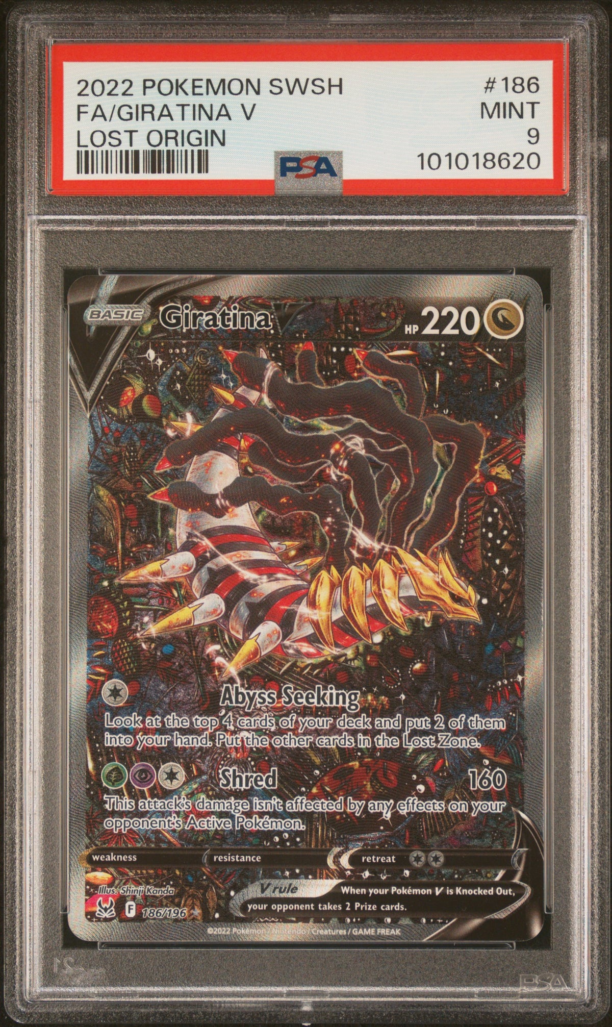 2022 Pokemon Lost Origin #186 Giratina V Alternate Art PSA 9 - front of slab