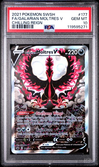 2021 Pokemon Chilling Reign #177 Galarian Moltres V Full Art PSA 10 front