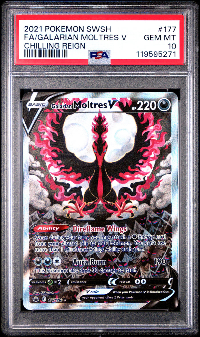 2021 Pokemon Chilling Reign #177 Galarian Moltres V Full Art PSA 10