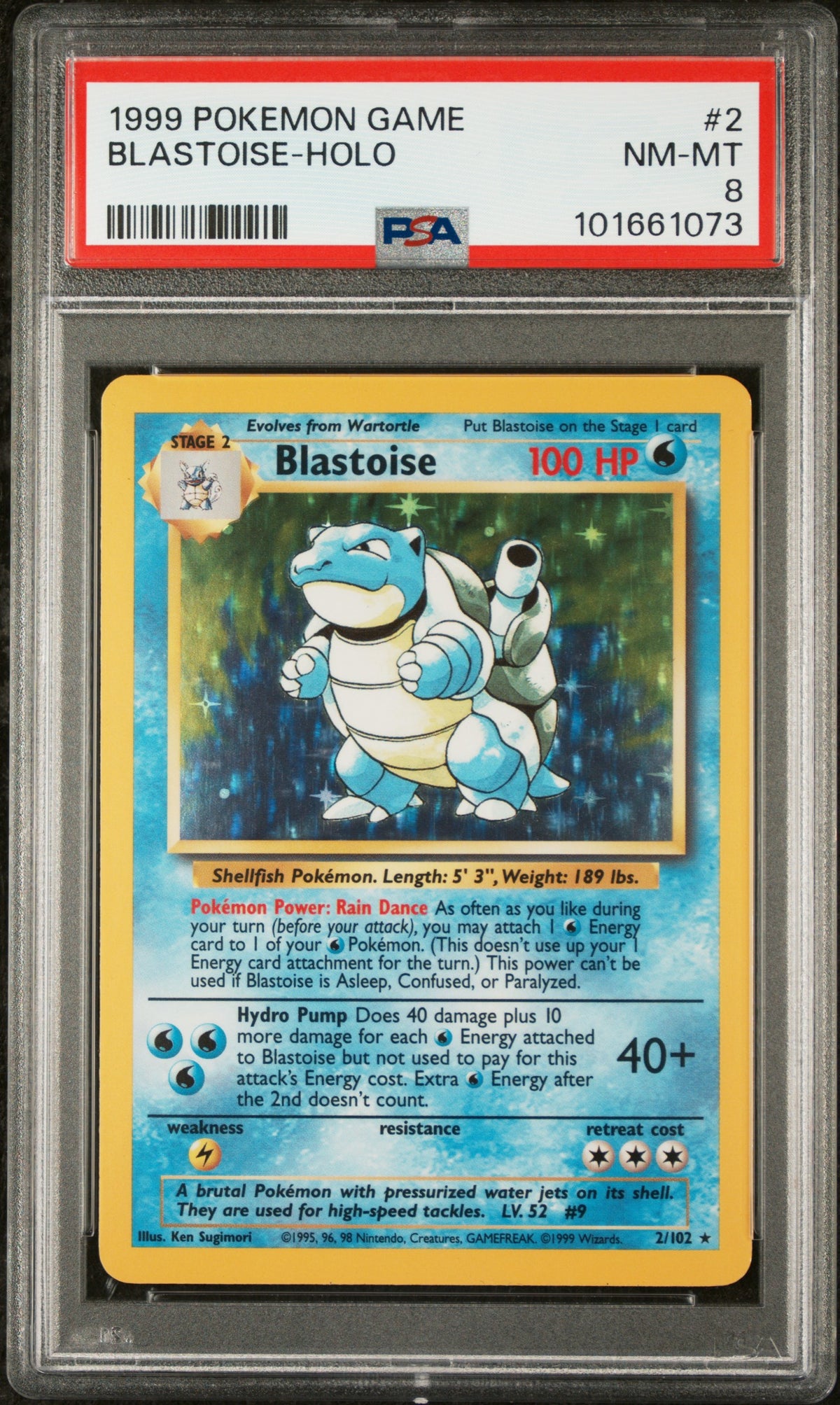 1999 Pokemon Base Set #2 Blastoise Holo PSA 8 - front of slab