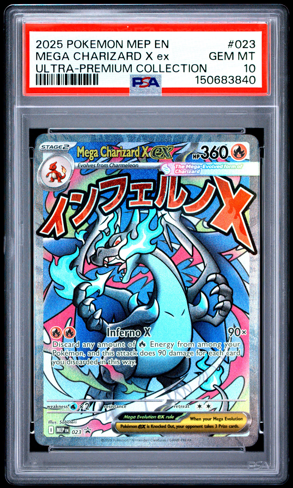 2025 Pokemon ME Black Star Promo #023 Mega Charizard X ex Ultra-Premium Collection Promo PSA 10 - front of slab
