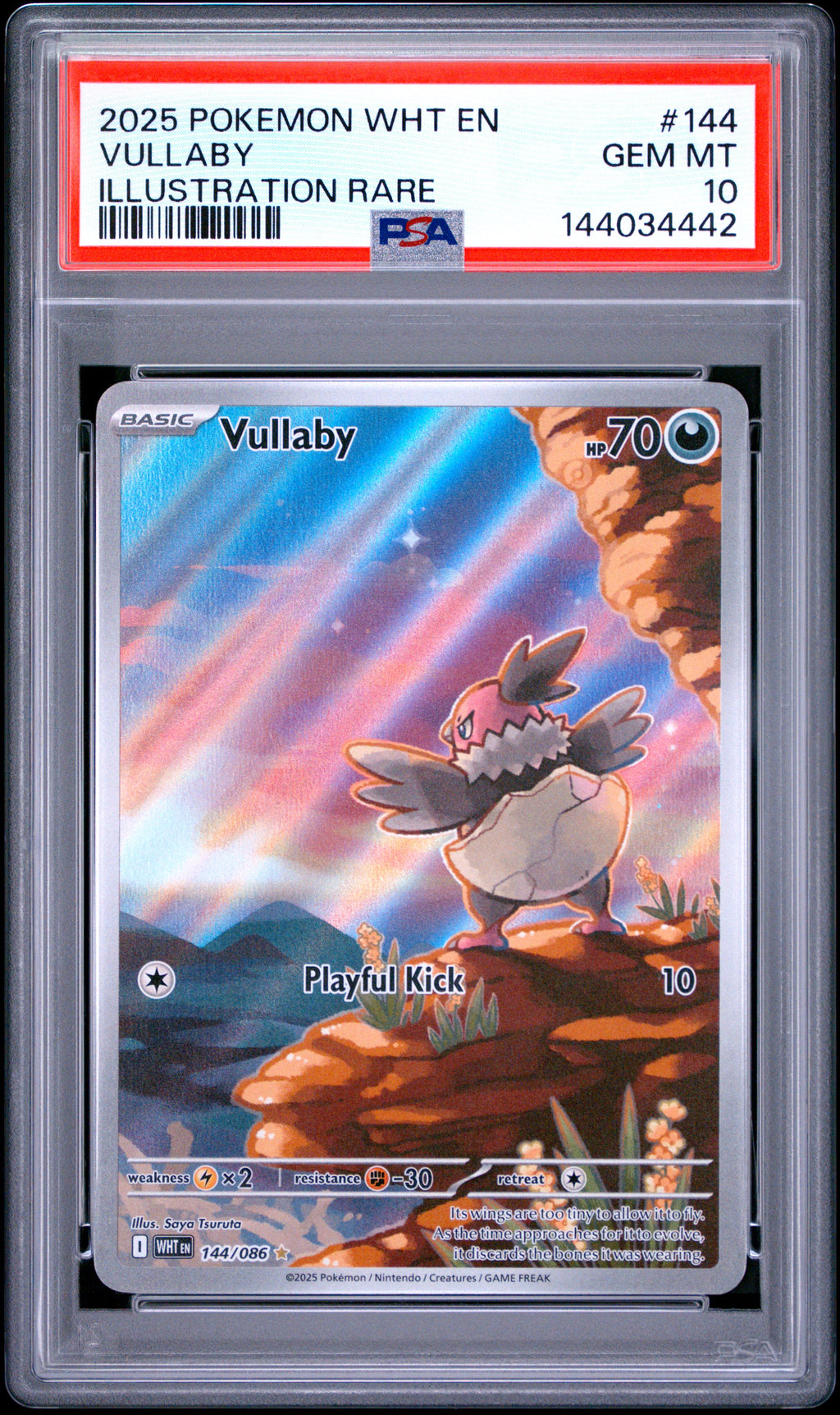 2025 Pokemon White Flare #144 Vullaby Illustration Rare PSA 10 - front of slab